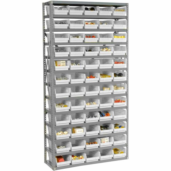 Global Industrial Steel Shelving with 96 4inH Plastic Shelf Bins Ivory, 36x12x72-13 Shelves 603443WH